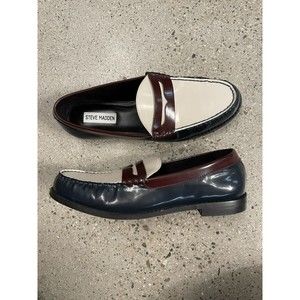 STEVE MADDEN Y2K Taylored White Tritone Moc Leather Lug Sole Loafers Sz 8.5